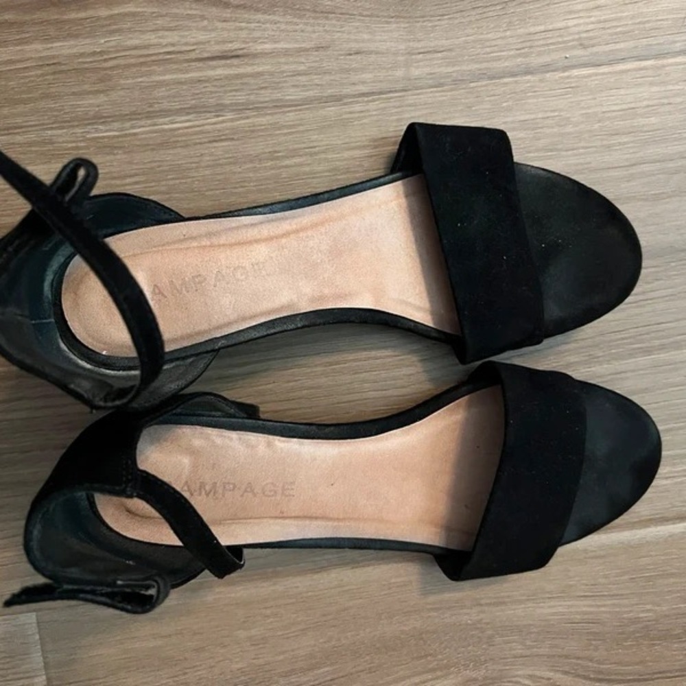 Rampage Black Suede Open-Toe Ankle-Strap Heels